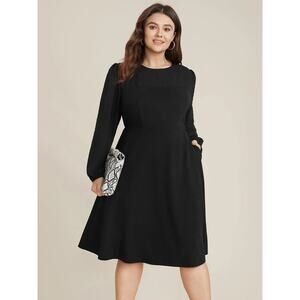 BloomChic Plus Size 3X Black Long Sleeve with Pocket Midi Dress 2 tones